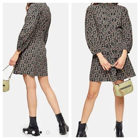 TOPSHOP PINTUCK FLORAL MINI SHIRT DRESS - Picture 1 of 10